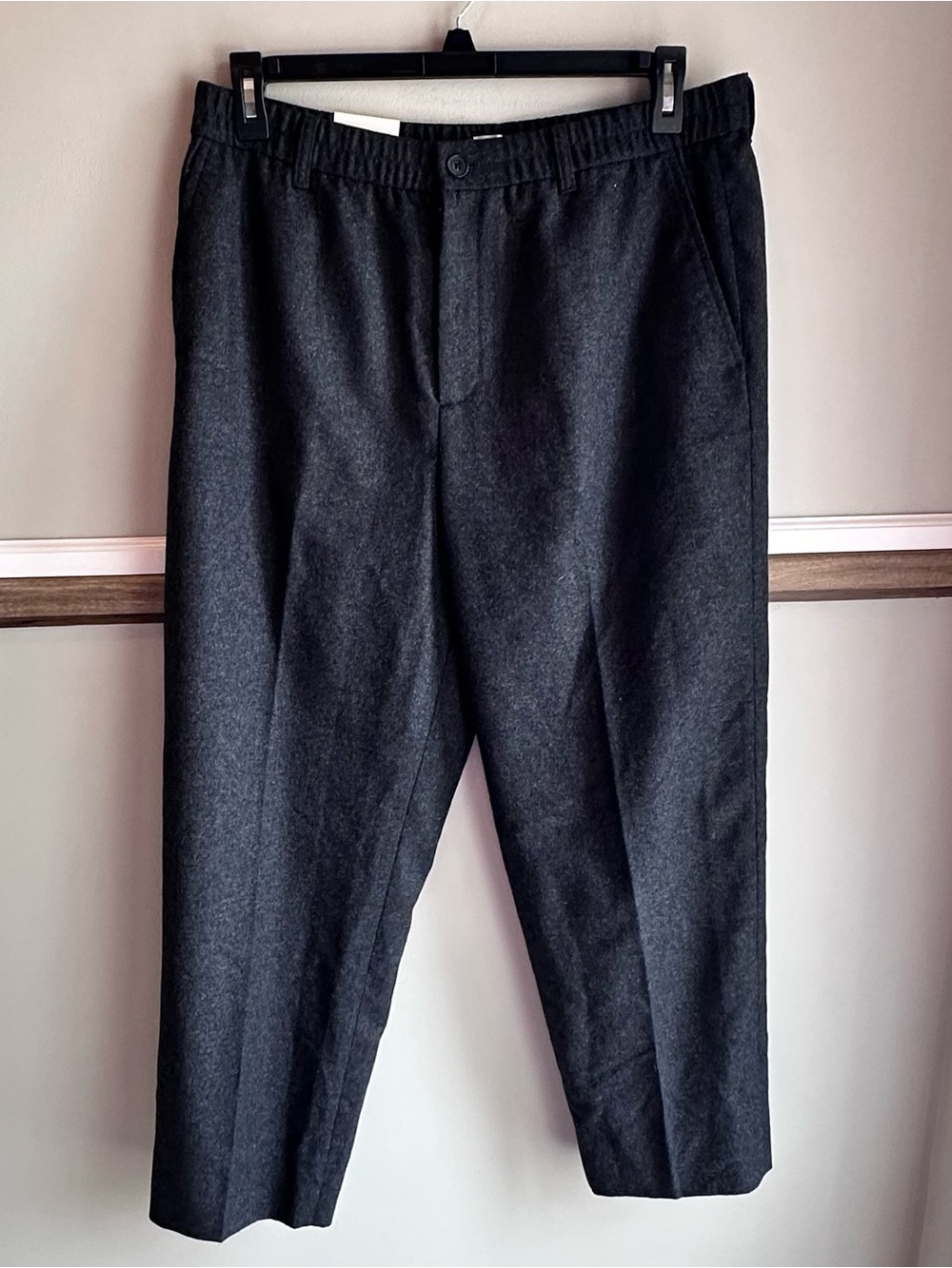 Banana Republic Elastic Waist Pants Charcoal Alfa Fi Wool Flannel